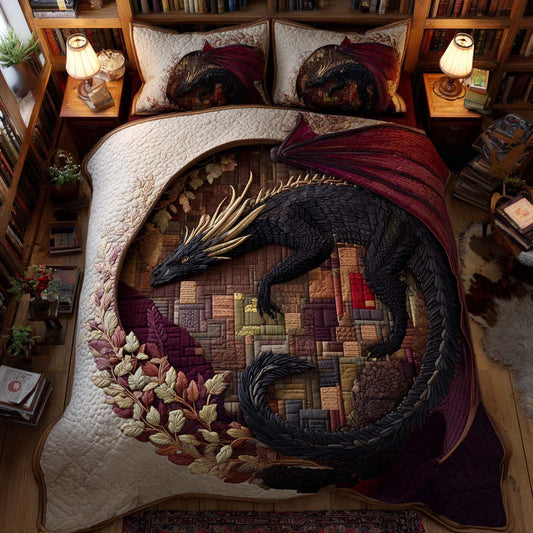 Crimson Dragon Chamber 3-Piece Quilted Bedding Set NCU0XD1902
