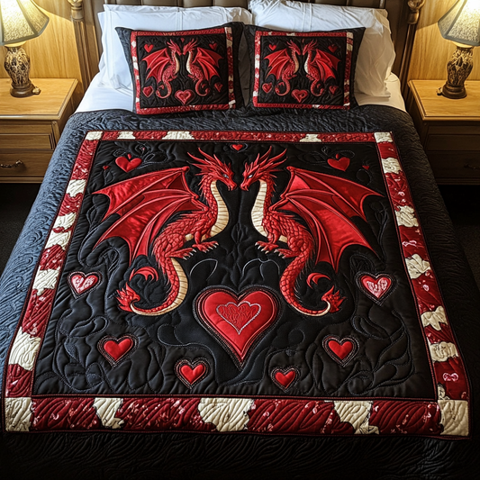 Crimson Dragons 3-Piece Quilted Bedding Set NCU0VH1394