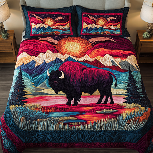 Crimson Dusk 3-Piece Quilted Bedding Set NCU0VH1635
