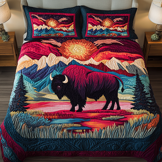 Crimson Dusk 3-Piece Quilted Bedding Set NCU0VH1635