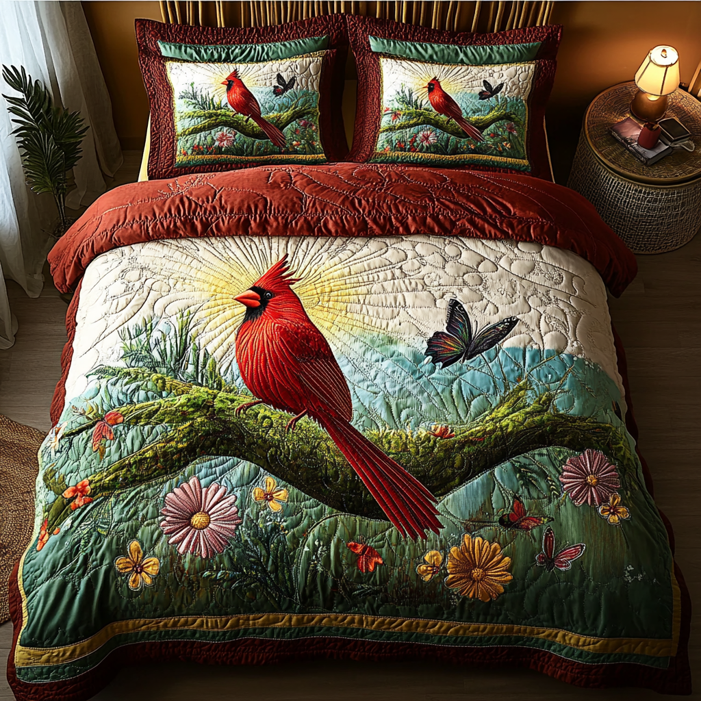 Crimson Flight 3-Piece Quilted Bedding Set NCU0DK5468