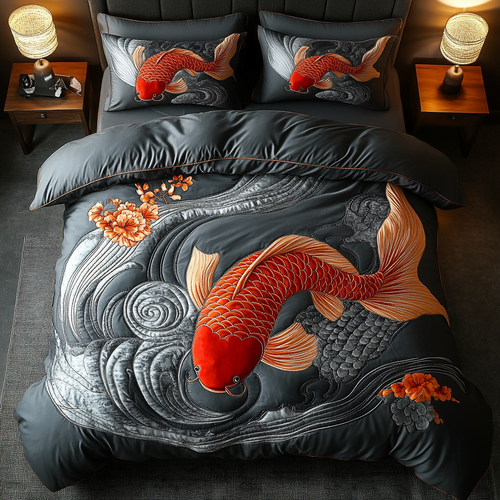 Crimson Flow 3-Piece Quilted Bedding Set NCU0DV2955