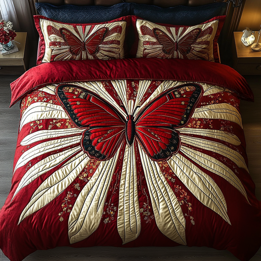 Crimson Flutter 3-Piece Quilted Bedding Set NCU0VH2167