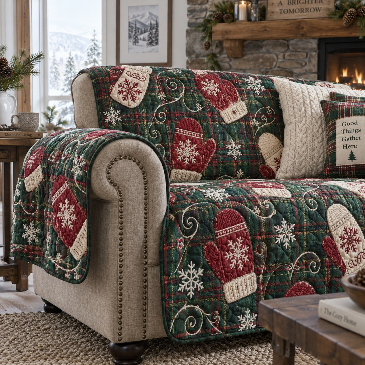 Crimson Frost Mittens Quilted Sofa Cover NCU0VL4031