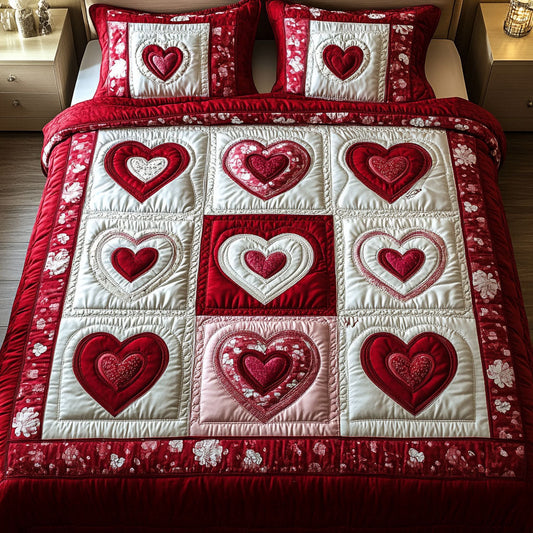 Crimson Glow 3-Piece Quilted Bedding Set NCU0NT2601