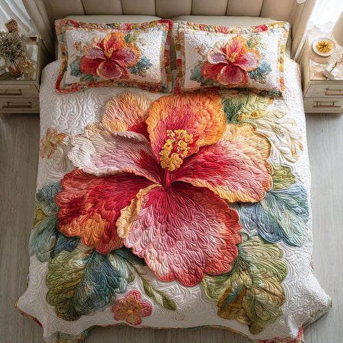 Crimson Hibiscus 3-Piece Quilted Bedding Set NCU0TV140