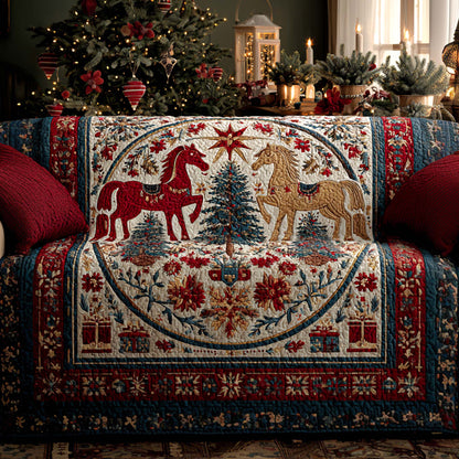 Crimson Holiday Stallions Quilted Sofa Cover NCU0XD2149
