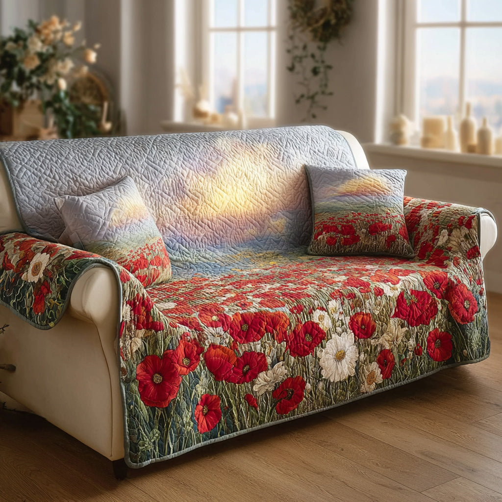 Crimson Horizon Quilted Sofa Cover NCU0HH1718