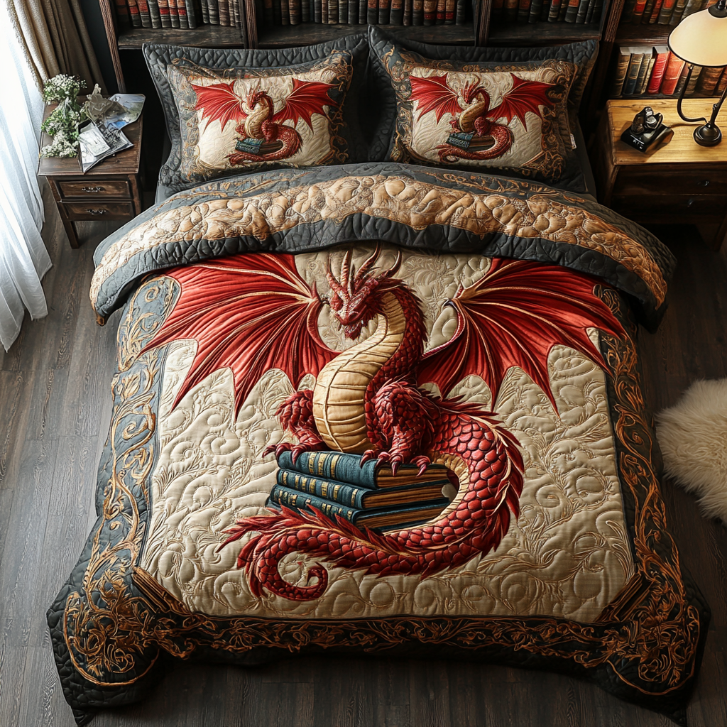 Crimson Inferno 3-Piece Quilted Bedding Set NCU0DV3655