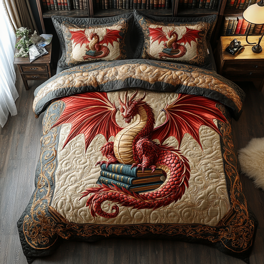 Crimson Inferno 3-Piece Quilted Bedding Set NCU0DV3655