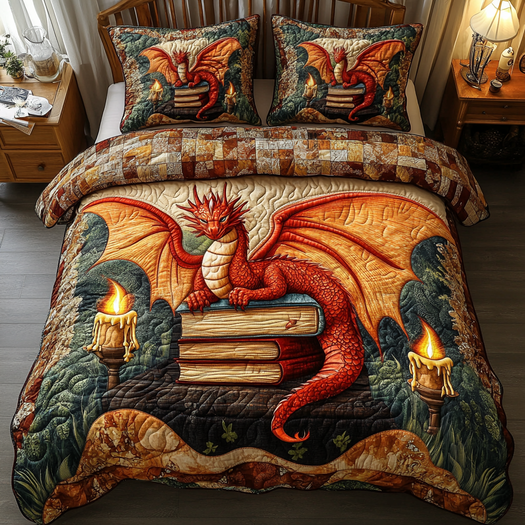Crimson Inferno 3-Piece Quilted Bedding Set NCU0DV3853