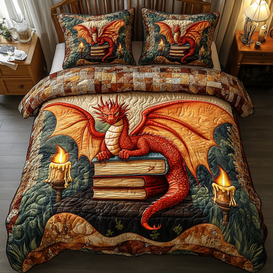 Crimson Inferno 3-Piece Quilted Bedding Set NCU0DV3853