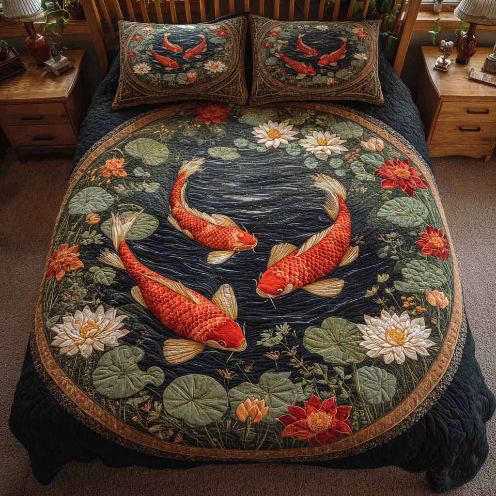 Crimson Koi 3-Piece Quilted Bedding Set NCU0XD2627