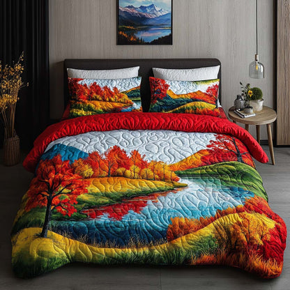 Crimson Leaf Escape 3-Piece Quilted Bedding Set NCU0NT9348