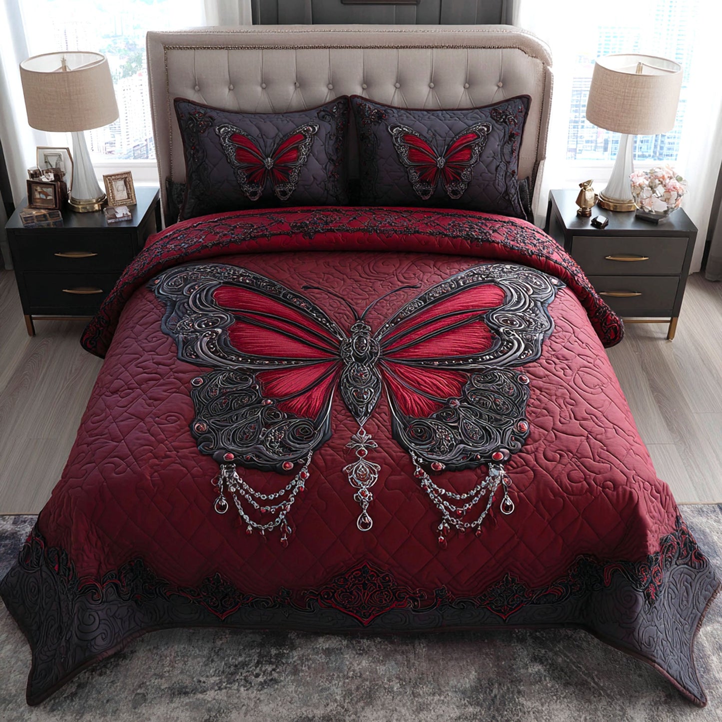 Crimson Majesty 3-Piece Quilted Bedding Set NCU0TV173