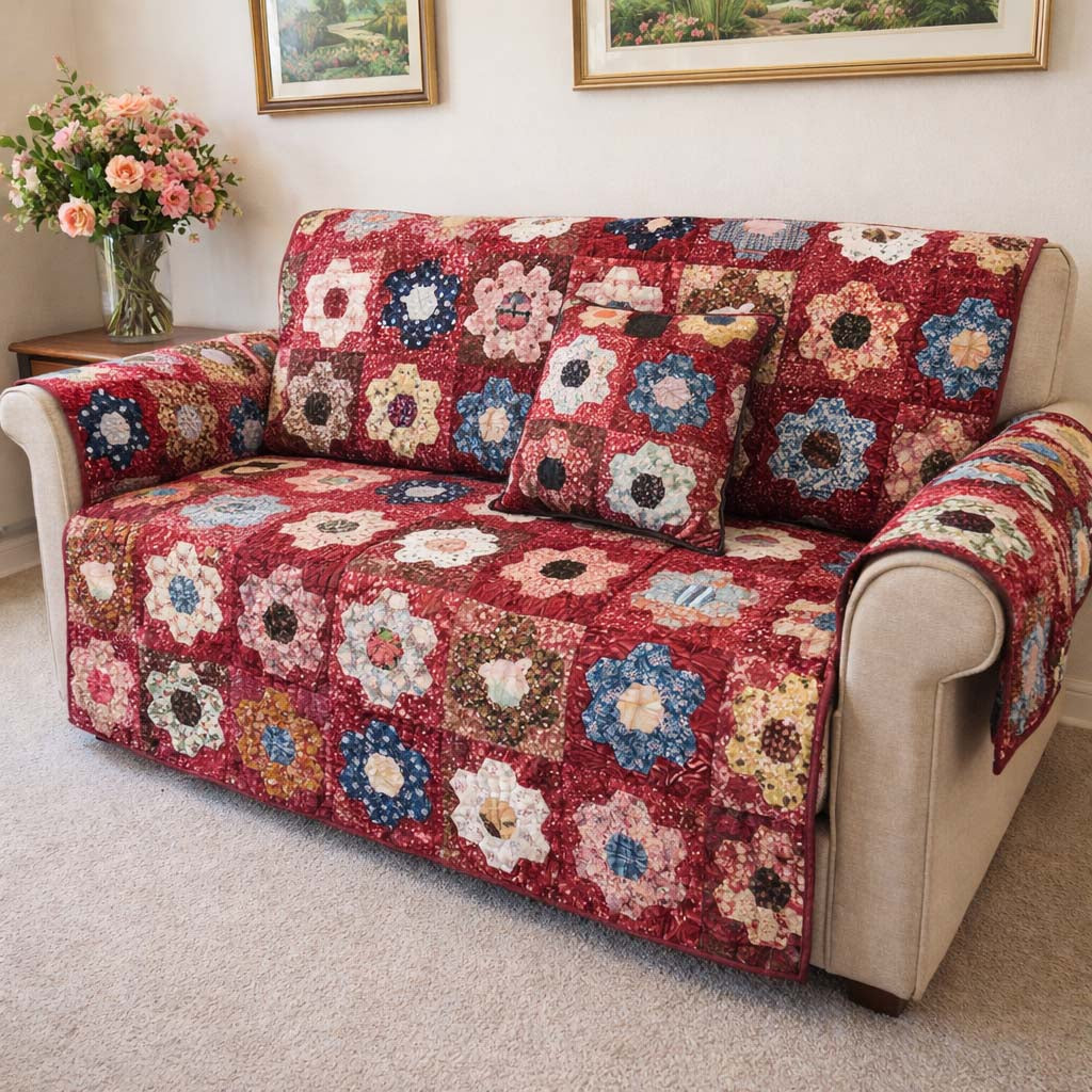 Crimson Meadow Quilted Sofa Cover NCU0XD2548