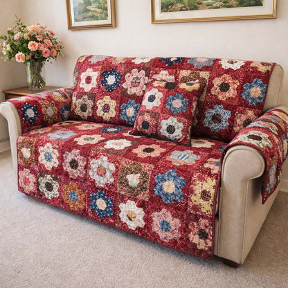 Crimson Meadow Quilted Sofa Cover NCU0XD2548