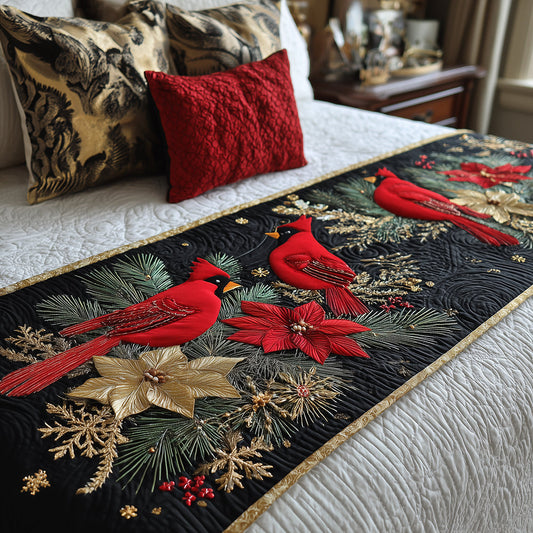 Crimson Midnight Birds Quilted Bed Runner NCU0TH3736
