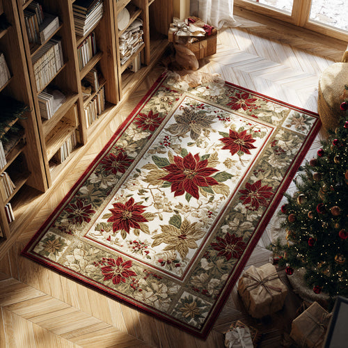 Crimson Poinsettia Border Area Rug NCU0HH1287