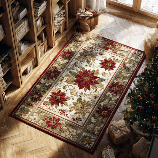 Crimson Poinsettia Border Area Rug NCU0HH1287