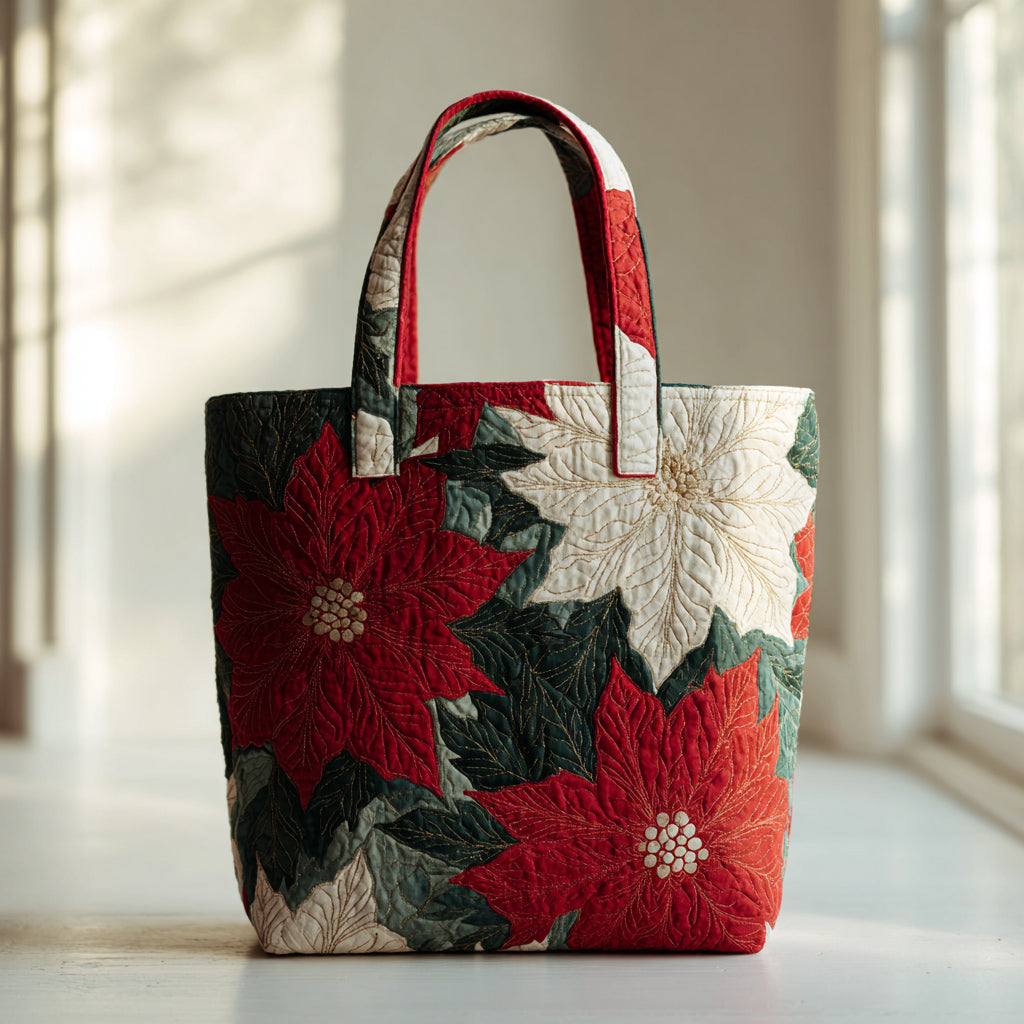 Crimson Poinsettia Quilted Tote Bag NCU0HH302