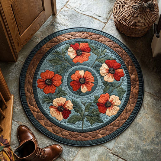 Crimson Poppy Glow Quilted Round Mat NCU0XD138