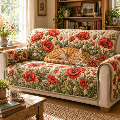 Crimson Poppy Slumber Quilted Sofa Cover NCU0VL3897