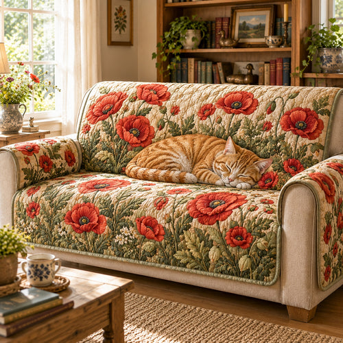 Crimson Poppy Slumber Quilted Sofa Cover NCU0VL3897