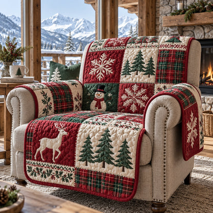 Crimson Reindeer Plaid Quilted Sofa Cover NCU0VL4050