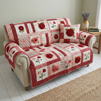 Crimson Rose Heirloom Quilted Sofa Cover NCU0NT12395