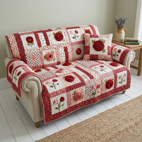 Crimson Rose Heirloom Quilted Sofa Cover NCU0NT12395