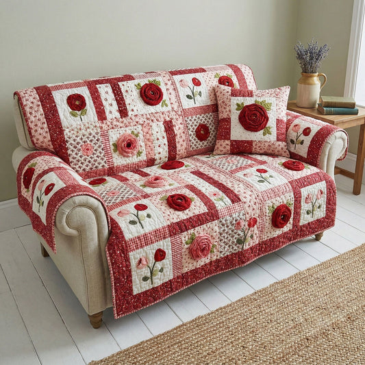 Crimson Rose Heirloom Quilted Sofa Cover NCU0NT12395