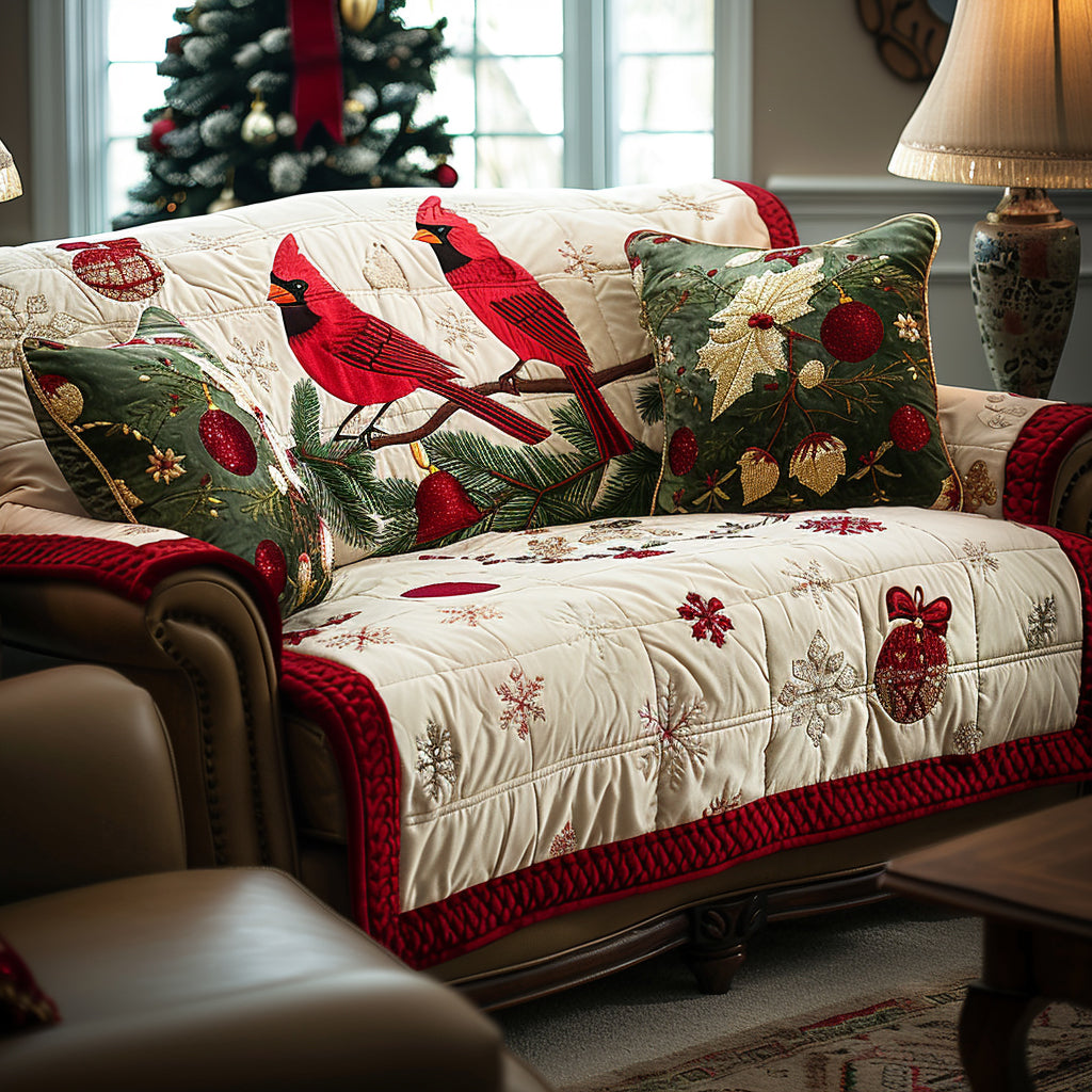 Crimson Serenity Quilted Sofa Cover NCU0DV8517