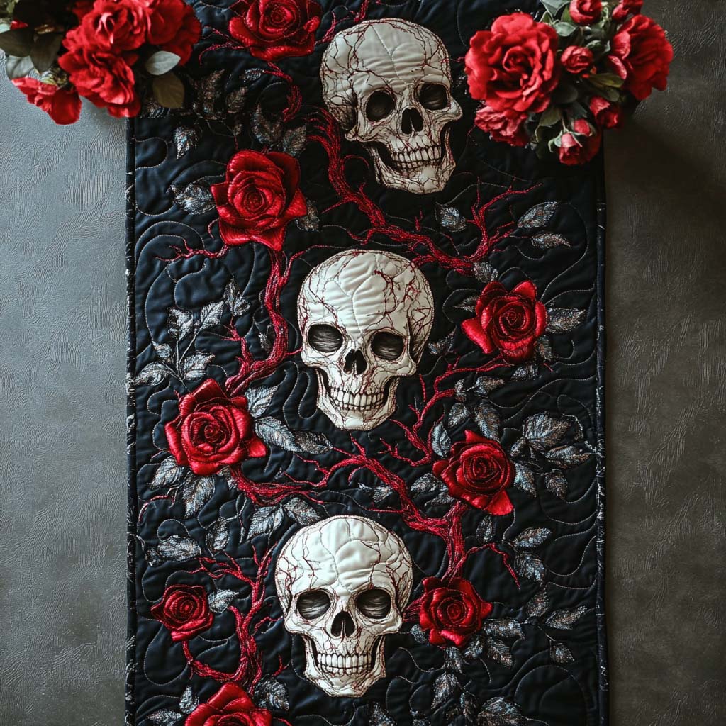 Crimson Skull Quilted Table Runner NCU0NT7955