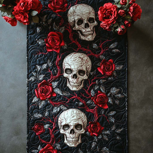 Crimson Skull Quilted Table Runner NCU0NT7955