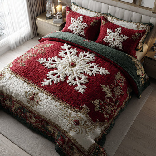 Crimson Snowflake Elegance 3-Piece Quilted Bedding Set NCU0HH421