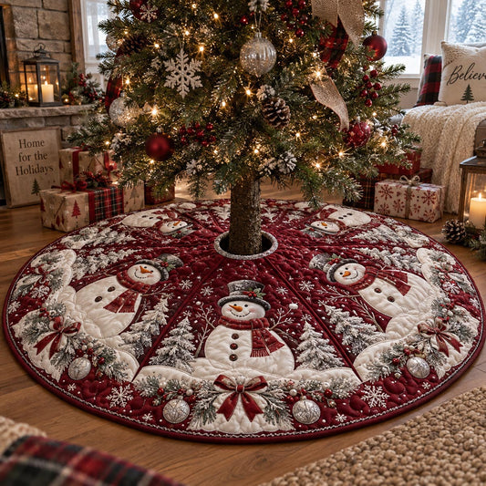 Crimson Snowman Circle Christmas Quilted Tree Skirt NCU0DV10168