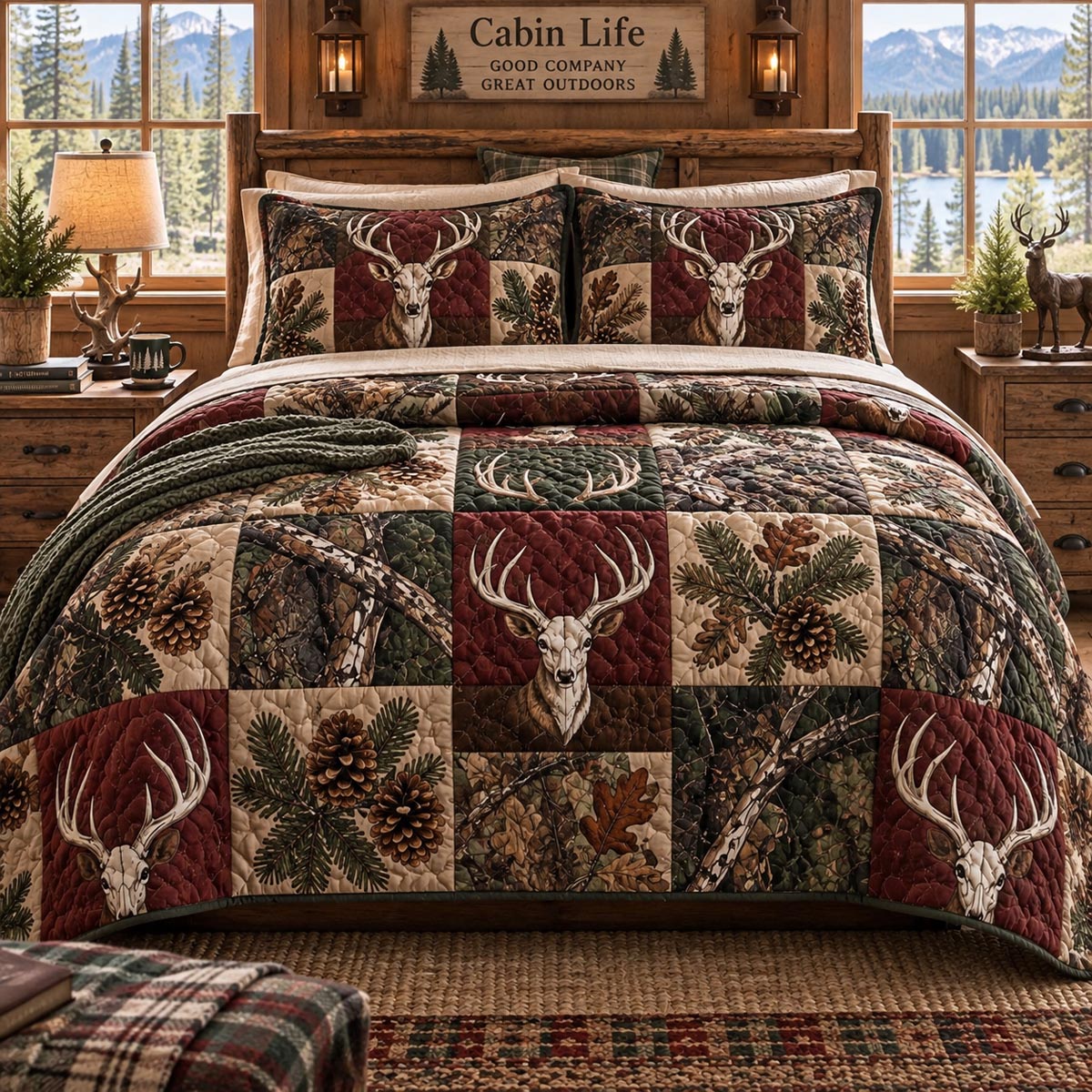 Crimson Stag Heritage 3-Piece Quilted Bedding Set NCU0DV10282