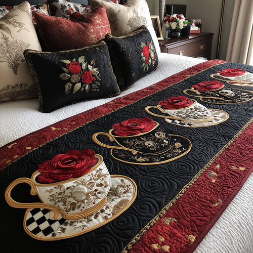 Crimson Teacup Bloom Quilted Bed Runner NCU0TH3725