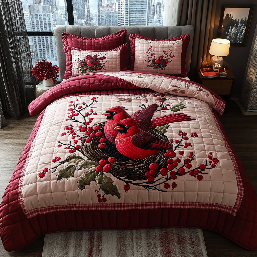 Crimson Tranquility 3-Piece Quilted Bedding Set NCU0DV8922