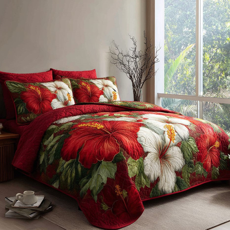 Crimson Tropics 3-Piece Quilted Bedding Set NCU0VL3552