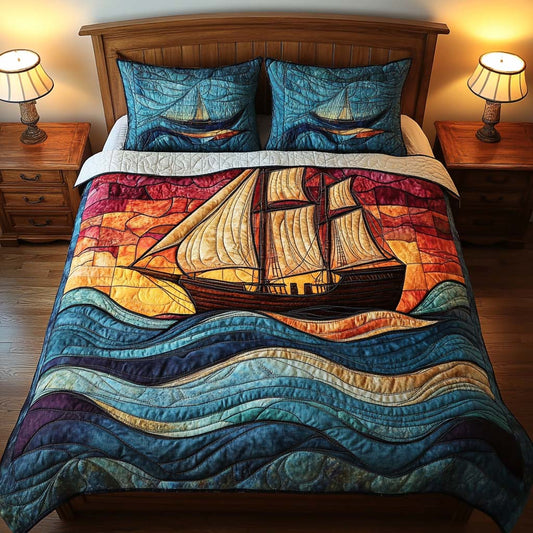 Crimson Voyage 3-Piece Quilted Bedding Set NCU0XD437