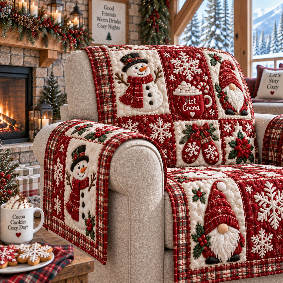 Crimson Yule Magic Quilted Sofa Cover NCU0VL4040