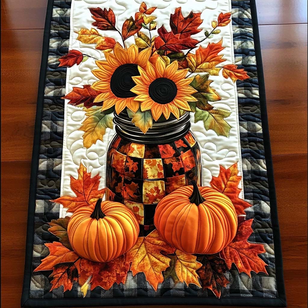 Crisp Leaf Path Quilted Table Runner NCU0NT8843