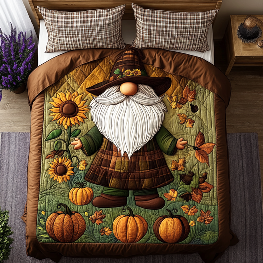 Crisp Leaves and Gnome Dreams 3-Piece Quilted Bedding Set NCU0PT8550