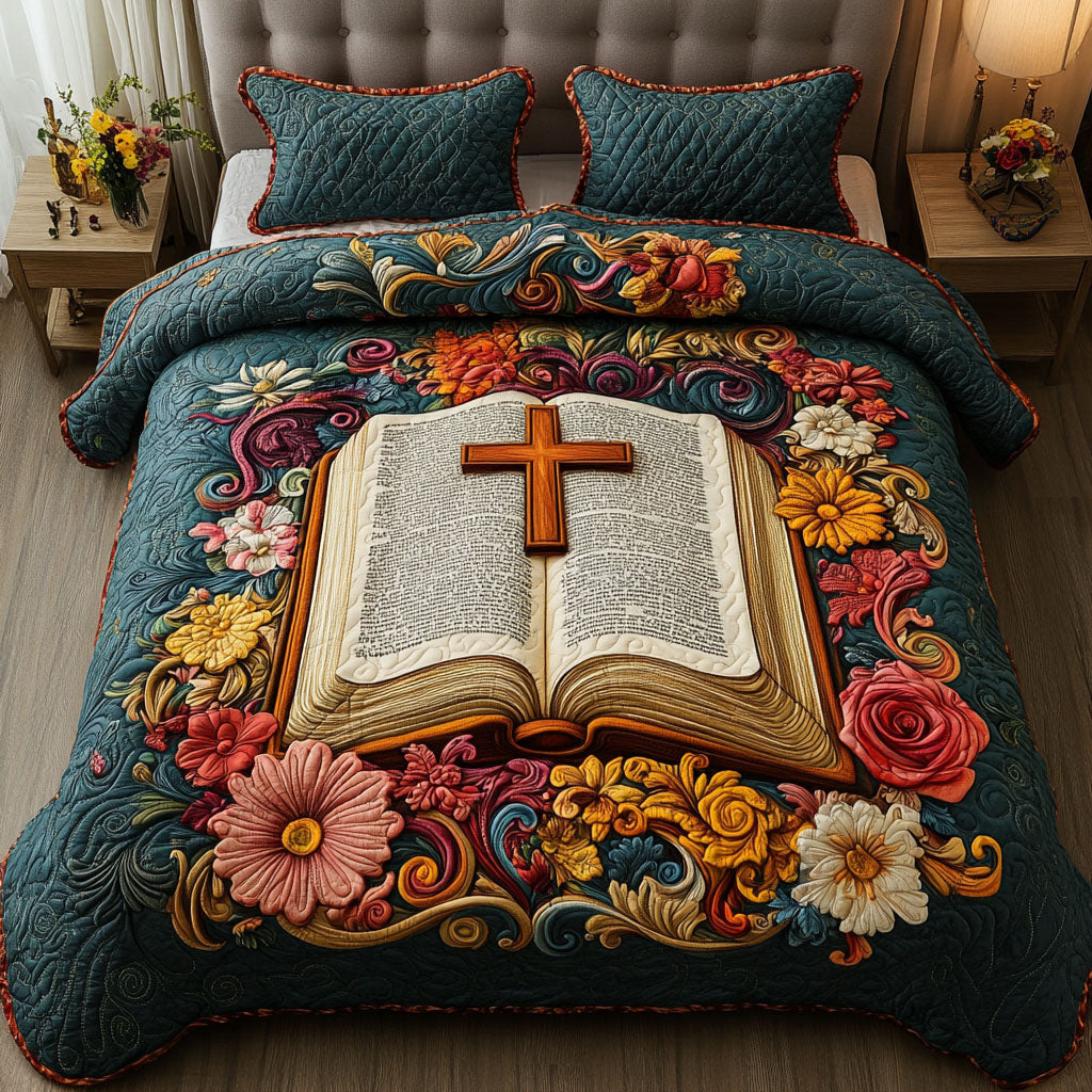 Cross in Bloom 3-Piece Quilted Bedding Set NCU0NT6724