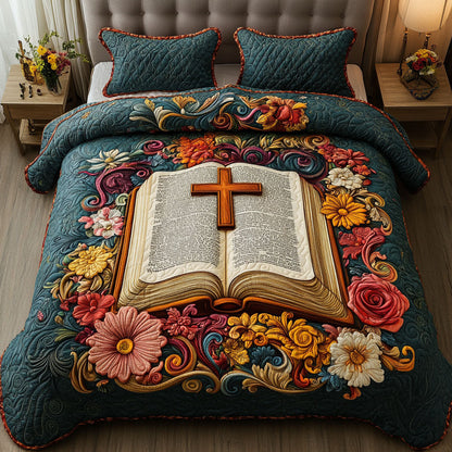Cross in Bloom 3-Piece Quilted Bedding Set NCU0NT6724