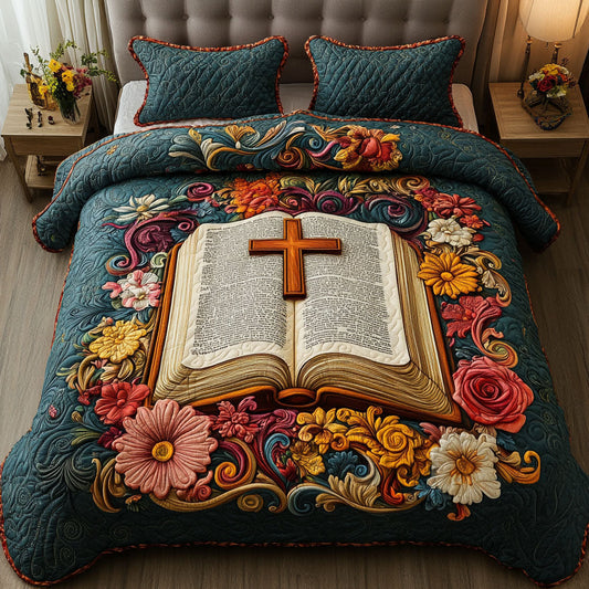 Cross in Bloom 3-Piece Quilted Bedding Set NCU0NT6724