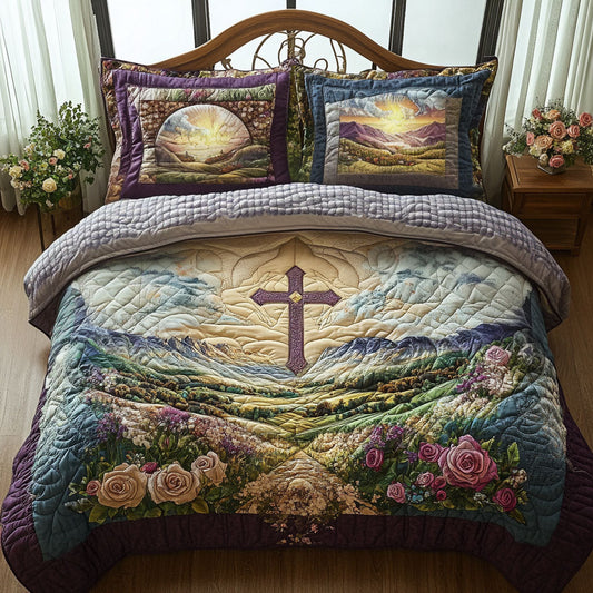Cross of Light and Love 3-Piece Quilted Bedding Set NCU0PT7498