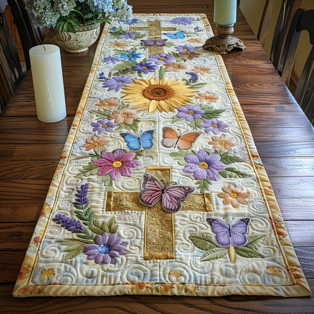 Cross of Peace Quilted Table Runner NCU0DV2108
